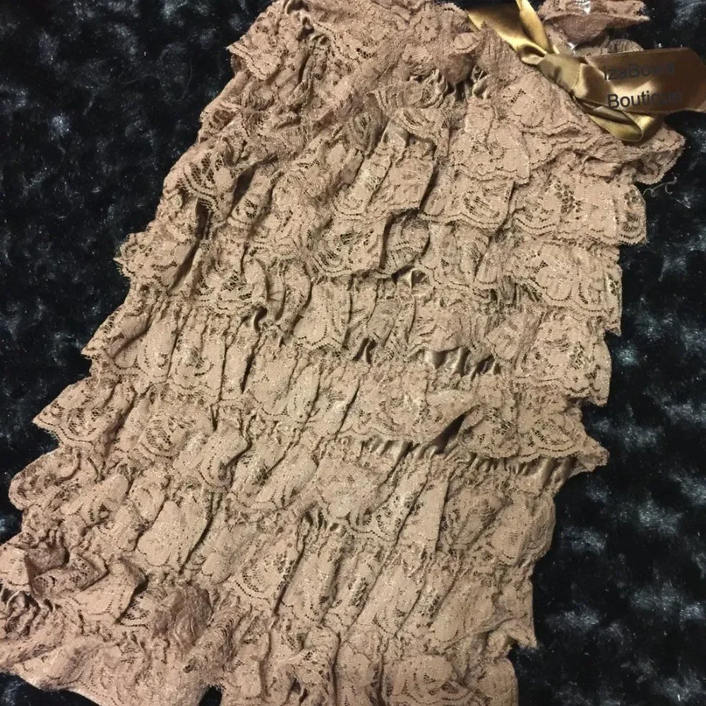 Brown Lace Romper R923L Large 2T-3T NWT Boutique